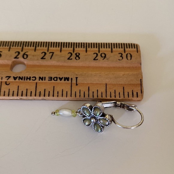 Handmade Silver Bracelet & Earrings Green & Opalescent oval round Gemstones Set - Picture 11 of 13